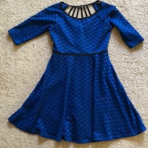 Royal blue and black A-line dress